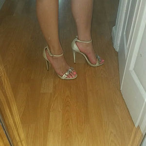 NWT Gold ankle strap heels with rhinestones